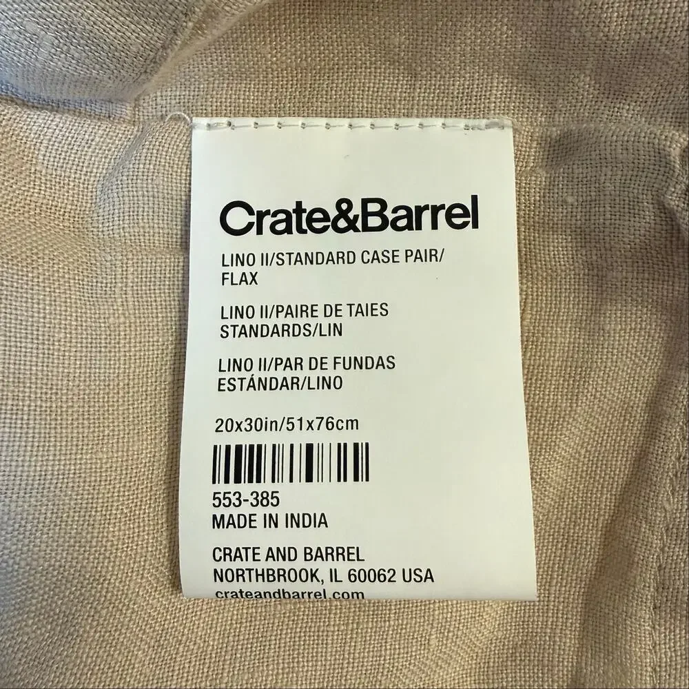 Crate & Barrel Aire Natural European 100% Linen Pillowcases Flax Beige Set of 2